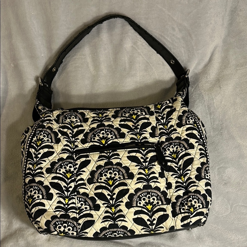 VERA BRADLEY “Fanfare” Black and White Floral Shoulder Bag